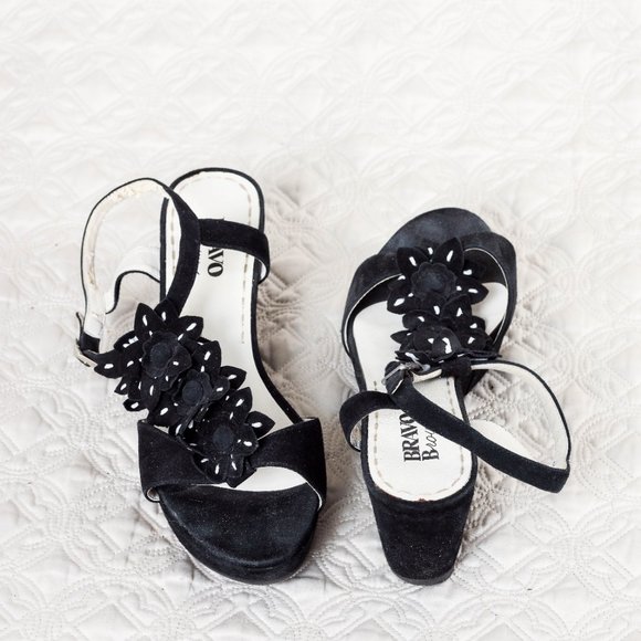 Browns black and white suede wedges with flowers - 10 - Picture 1 of 4